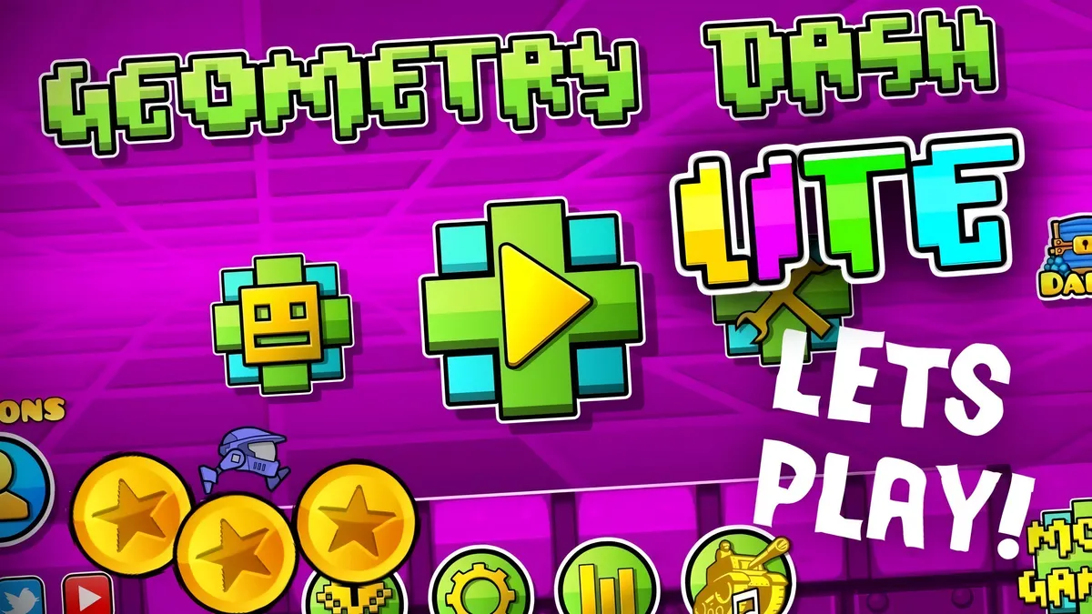 Geometry Dash Lite Unblocked gameplay screenshot and banner